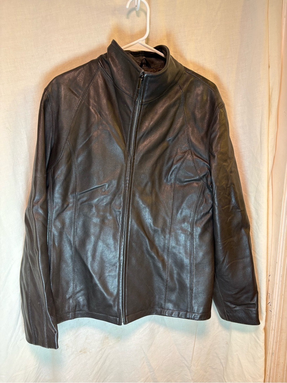 Nine West Brown Zip Up Collared Leather Jacket Women’s XL Y2K Vtg Moto Soft